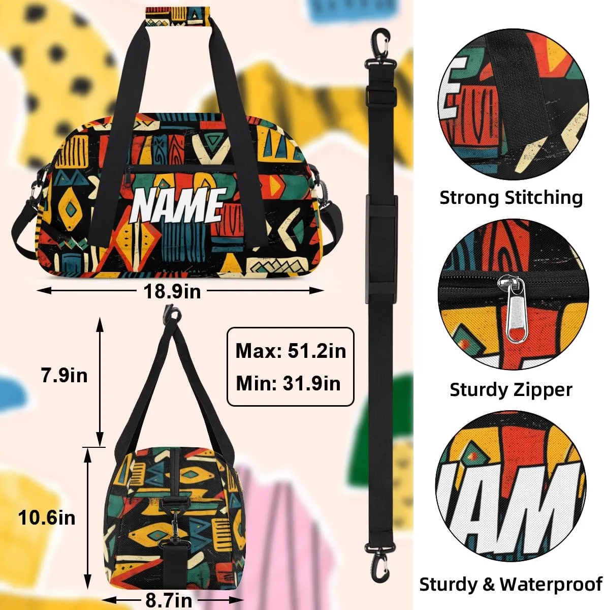 Personalized Custom Gym Bag for Women Men Carry on Aztec Western Travel Duffel Tote Abstract Pattern Overnight Workout Weekender Bag