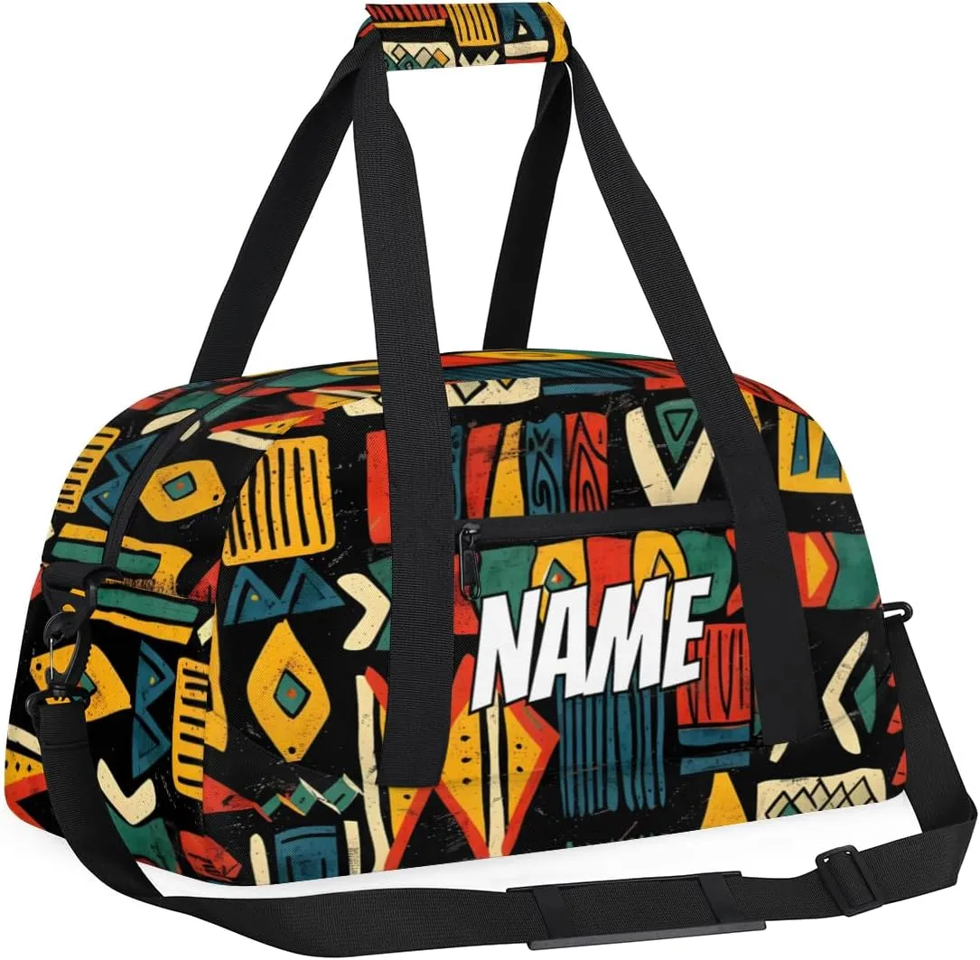 Personalized Custom Gym Bag for Women Men Carry on Aztec Western Travel Duffel Tote Abstract Pattern Overnight Workout Weekender Bag