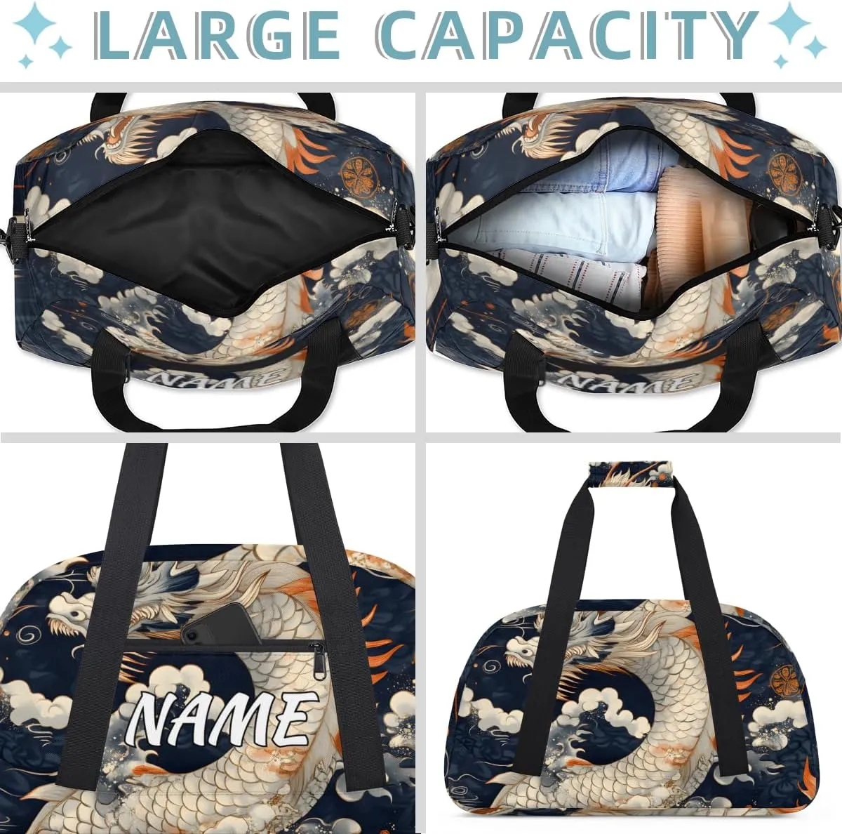 Personalized Custom Gym Bag for Women Men Carry on Chinese Dragon Travel Duffel Tote Asian Animal Overnight Workout Weekender Bag