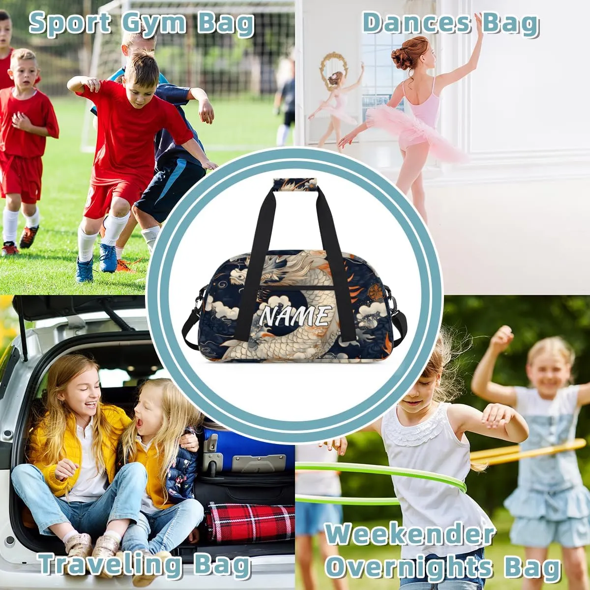 Personalized Custom Gym Bag for Women Men Carry on Chinese Dragon Travel Duffel Tote Asian Animal Overnight Workout Weekender Bag