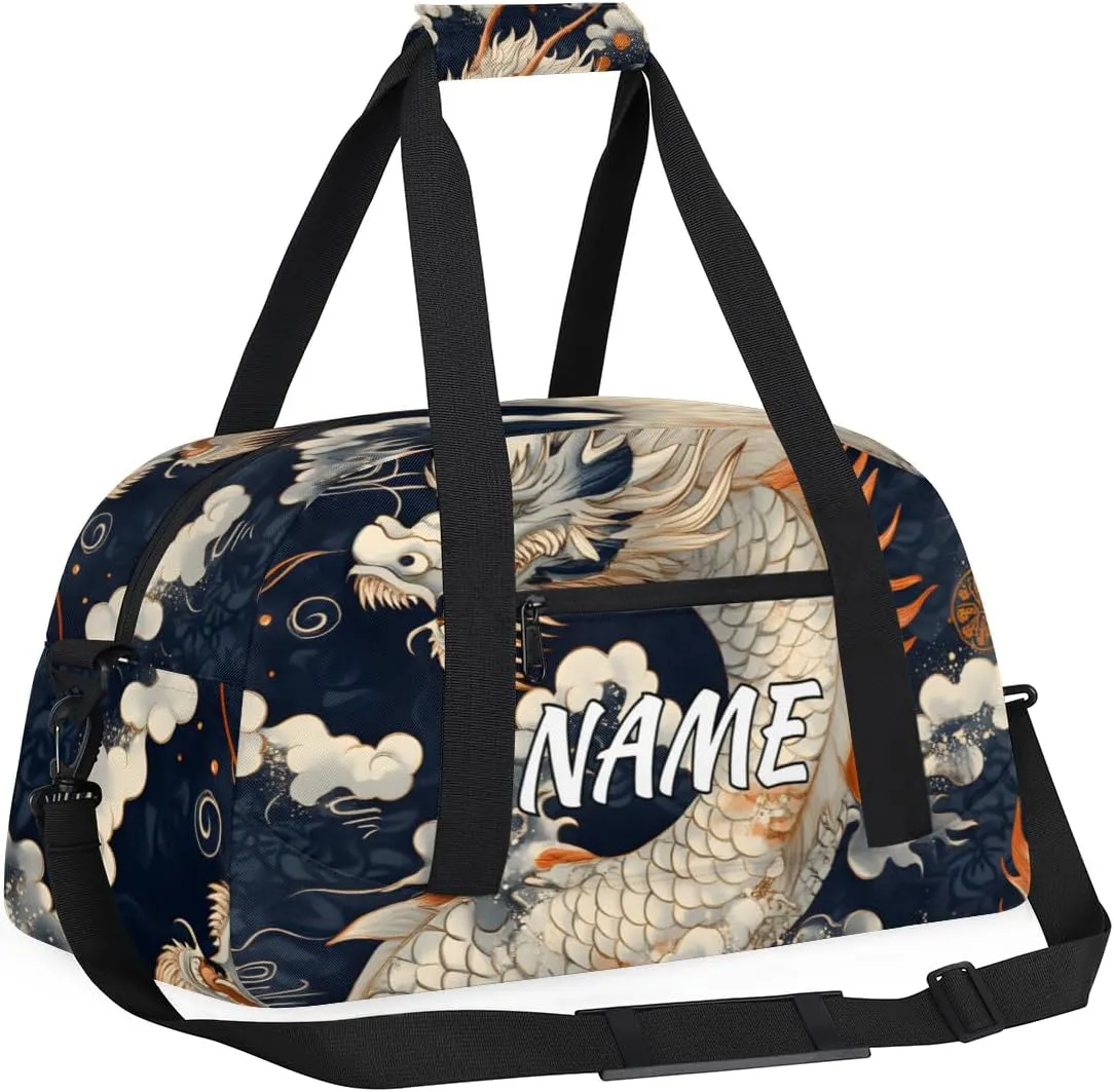 Personalized Custom Gym Bag for Women Men Carry on Chinese Dragon Travel Duffel Tote Asian Animal Overnight Workout Weekender Bag