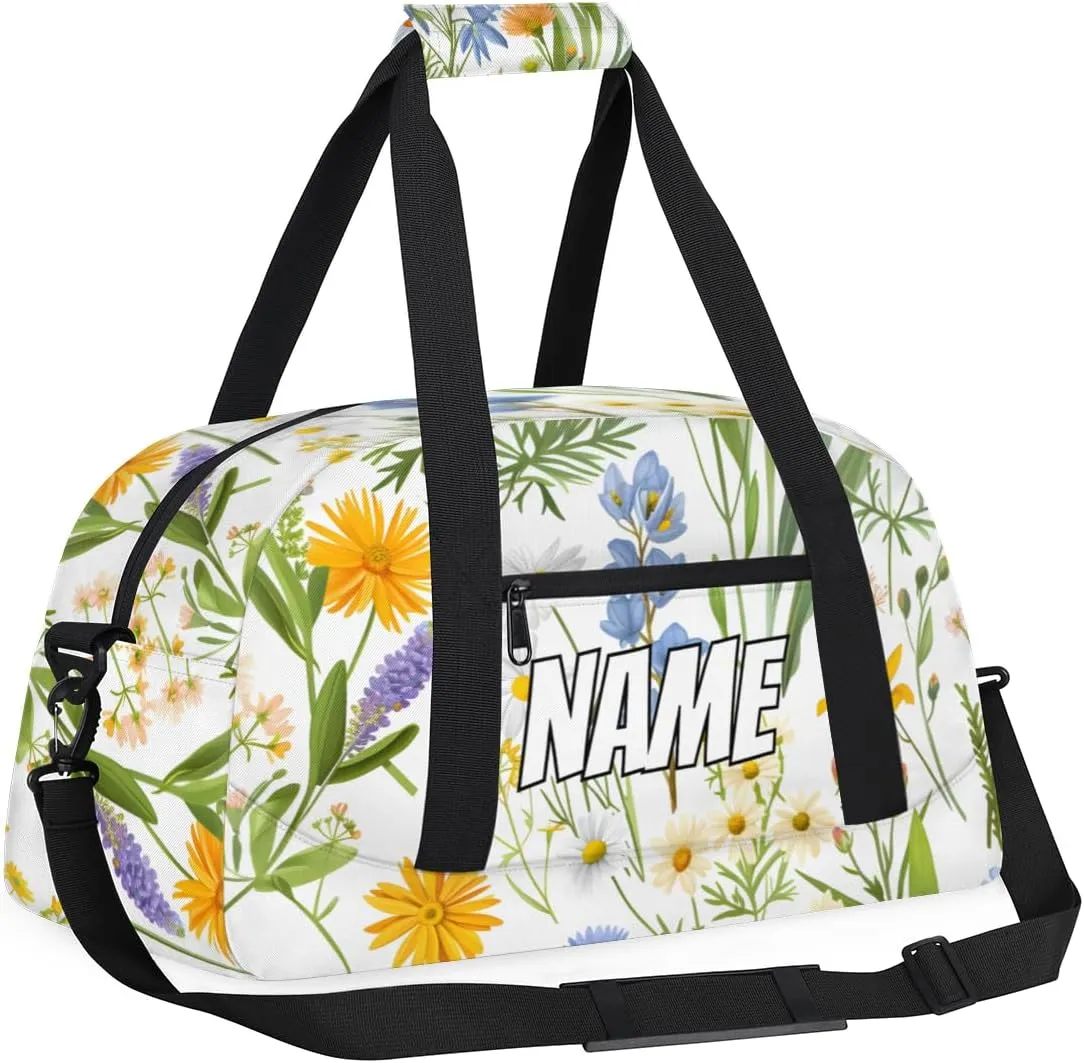 Personalized Custom Gym Bag for Women Men Carry on Floral Colorful Travel Duffel Tote Wildflower Flower Overnight Workout Weekender Bag
