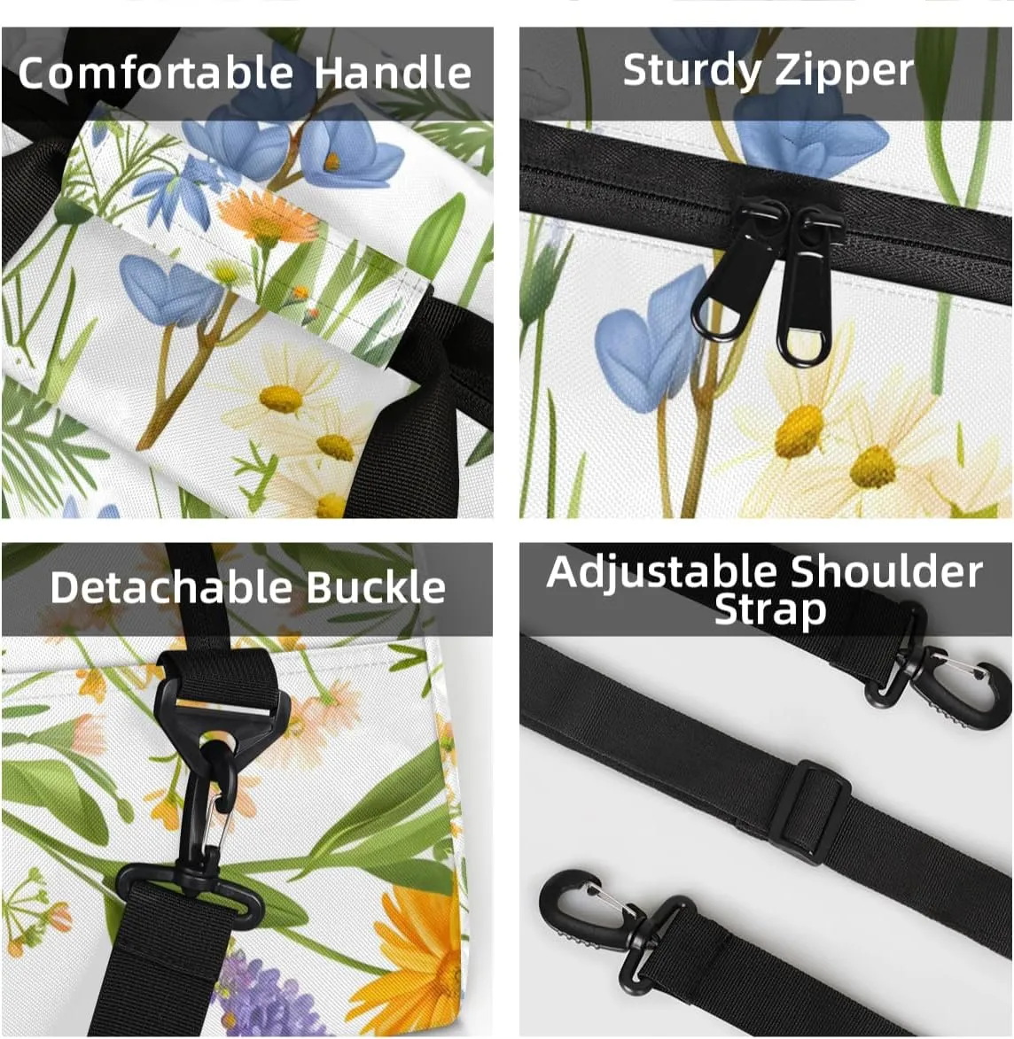 Personalized Custom Gym Bag for Women Men Carry on Floral Colorful Travel Duffel Tote Wildflower Flower Overnight Workout Weekender Bag