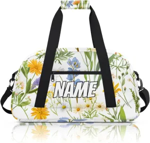 Personalized Custom Gym Bag for Women Men Carry on Floral Colorful Travel Duffel Tote Wildflower Flower Overnight Workout Weekender Bag