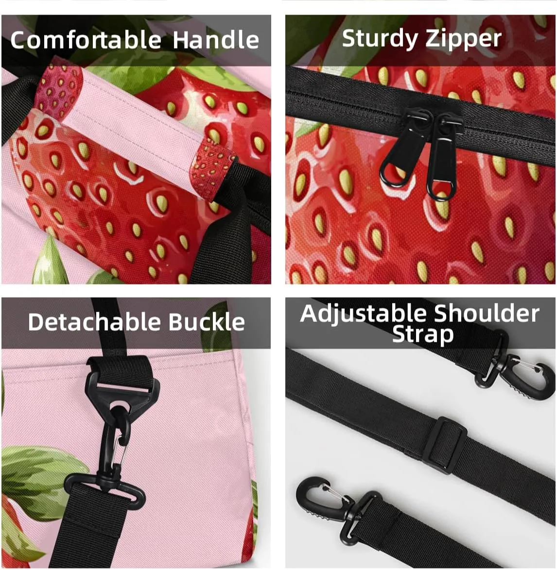 Personalized Custom Gym Bag for Women Men Carry on Fruit Strawberry Travel Duffel Tote Green Leaf Summer Overnight Workout Weekender Bag