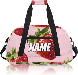 Personalized Custom Gym Bag for Women Men Carry on Fruit Strawberry Travel Duffel Tote Green Leaf Summer Overnight Workout Weekender Bag
