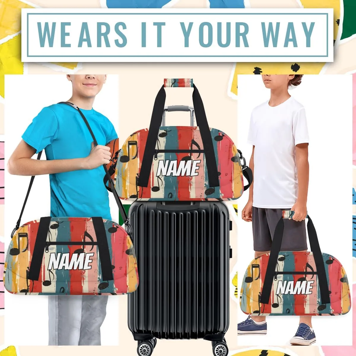 Personalized Custom Gym Bag for Women Men Carry on Music Note Travel Duffel Tote Colorful Note Overnight Workout Weekender Bag