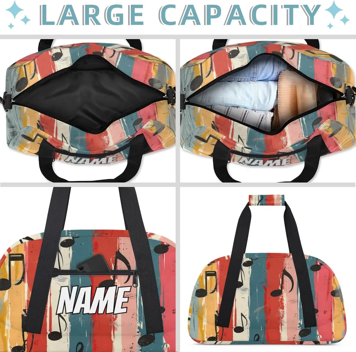 Personalized Custom Gym Bag for Women Men Carry on Music Note Travel Duffel Tote Colorful Note Overnight Workout Weekender Bag