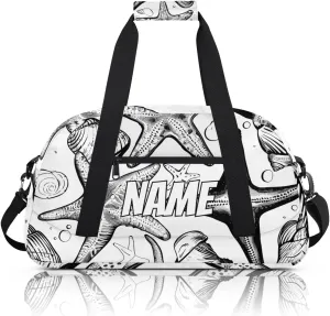 Personalized Custom Gym Bag for Women Men Carry on Nautical Starfish Travel Duffel Tote Black White Overnight Workout Weekender Bag
