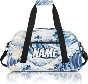 Personalized Custom Gym Bag for Women Men Carry on Ocean Shell Travel Duffel Tote Blue Ocean Overnight Workout Weekender Bag
