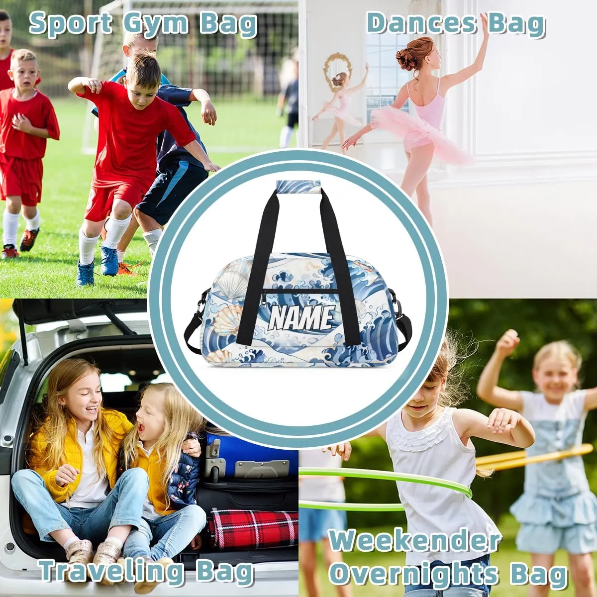 Personalized Custom Gym Bag for Women Men Carry on Ocean Shell Travel Duffel Tote Blue Ocean Overnight Workout Weekender Bag