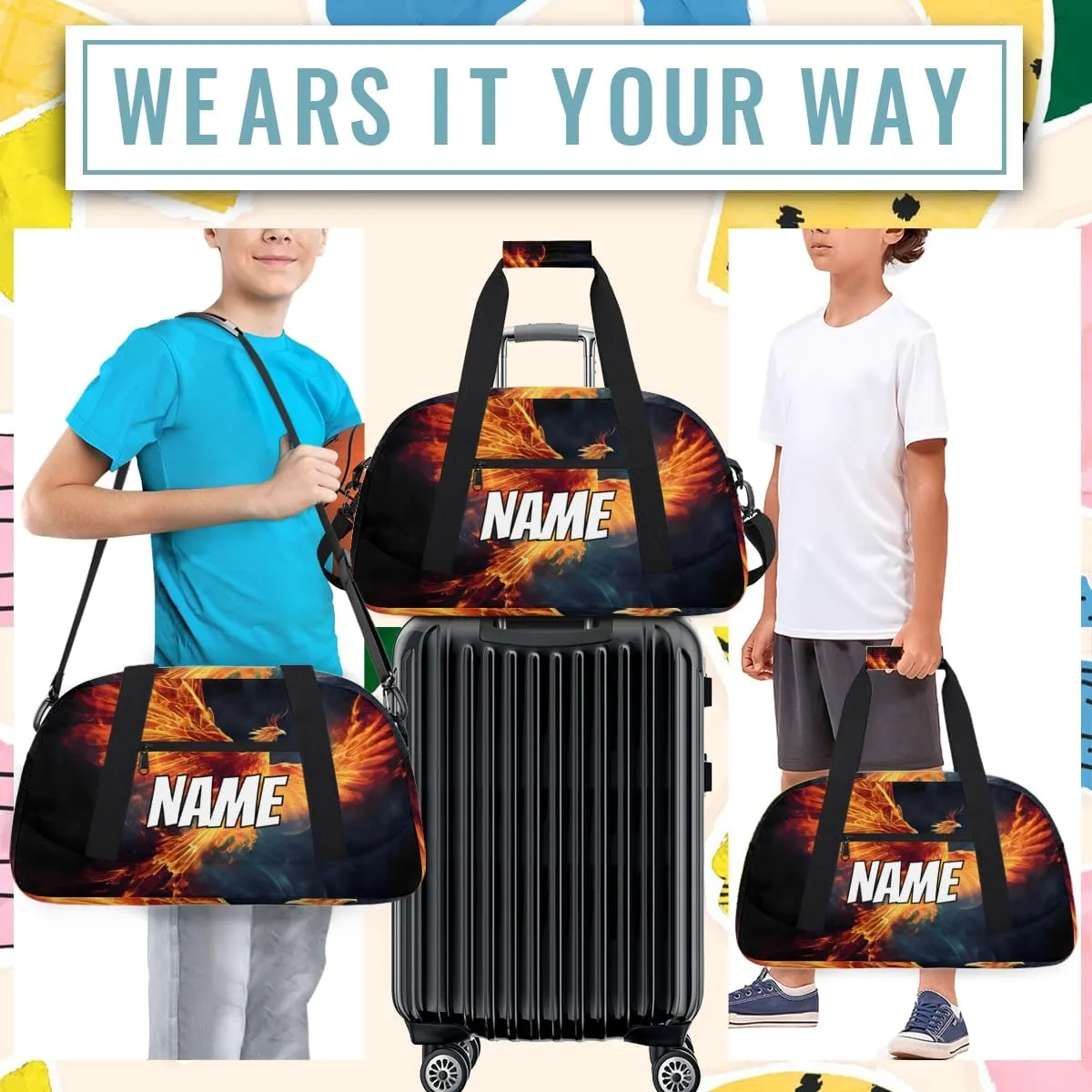 Personalized Custom Gym Bag for Women Men Carry on Phoenix Travel Duffel Tote Cool Animal Overnight Workout Weekender Bag