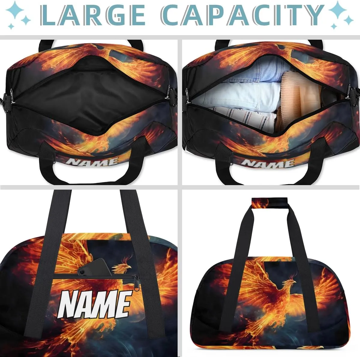 Personalized Custom Gym Bag for Women Men Carry on Phoenix Travel Duffel Tote Cool Animal Overnight Workout Weekender Bag