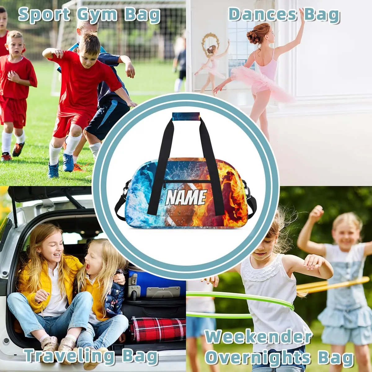 Personalized Custom Gym Bag for Women Men Carry on Rugby Ball Travel Duffel Tote Sport Ball Overnight Workout Weekender Bag