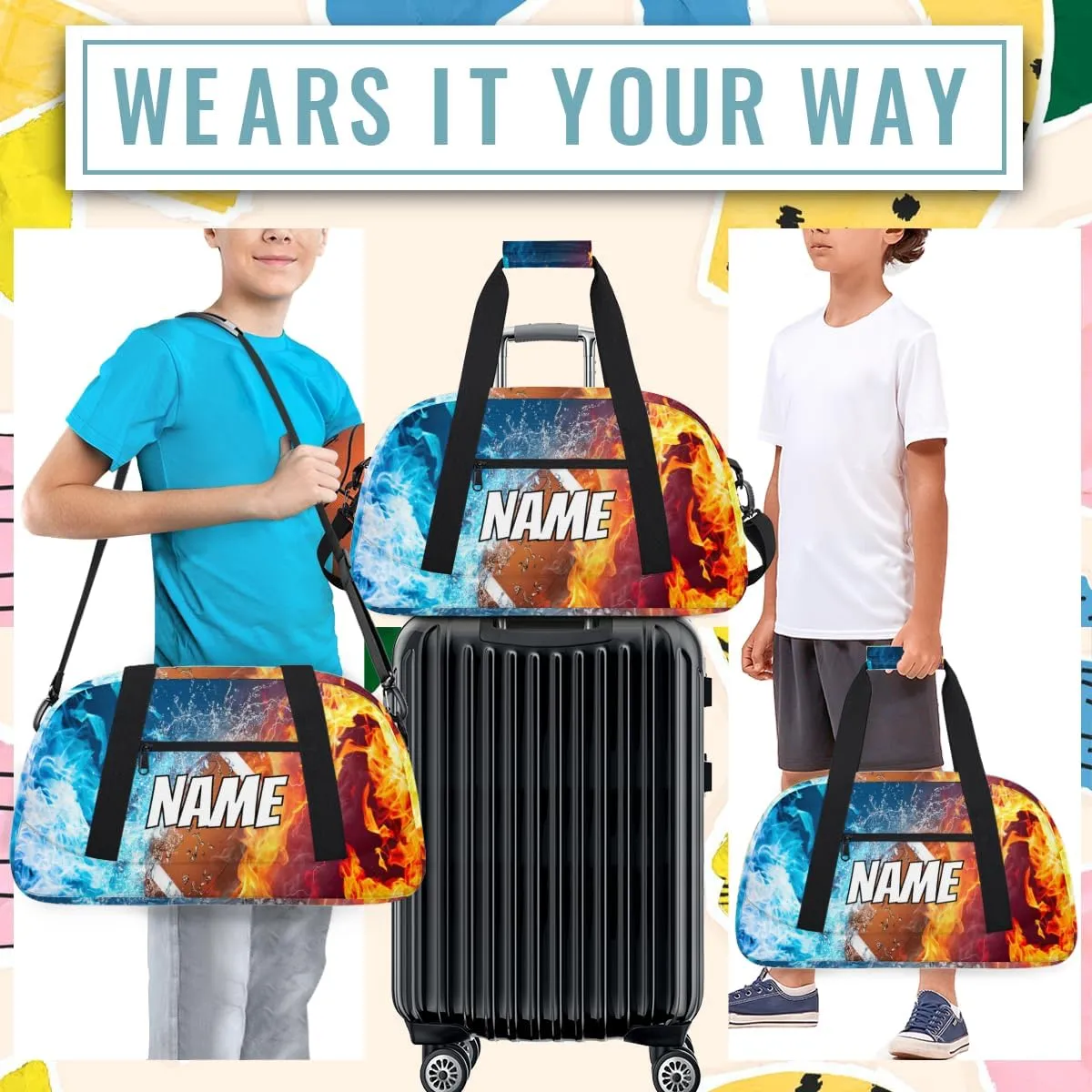 Personalized Custom Gym Bag for Women Men Carry on Rugby Ball Travel Duffel Tote Sport Ball Overnight Workout Weekender Bag