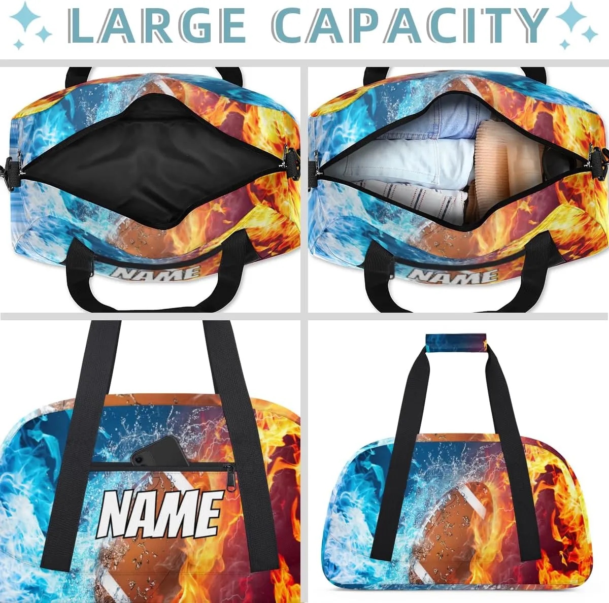 Personalized Custom Gym Bag for Women Men Carry on Rugby Ball Travel Duffel Tote Sport Ball Overnight Workout Weekender Bag