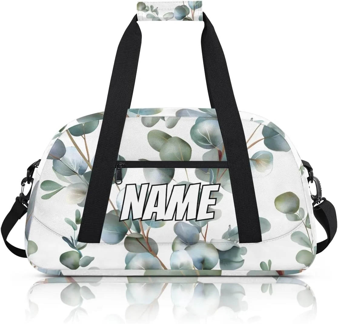 Personalized Custom Gym Bag for Women Men Carry on Sage Green Eucalyptus Travel Duffel Tote Summer Leaves Overnight Workout Weekender Bag