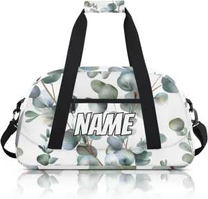 Personalized Custom Gym Bag for Women Men Carry on Sage Green Eucalyptus Travel Duffel Tote Summer Leaves Overnight Workout Weekender Bag