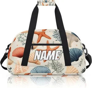 Personalized Custom Gym Bag for Women Men Carry on Starfish Seashell Travel Duffel Tote Coastal Beach Overnight Workout Weekender Bag