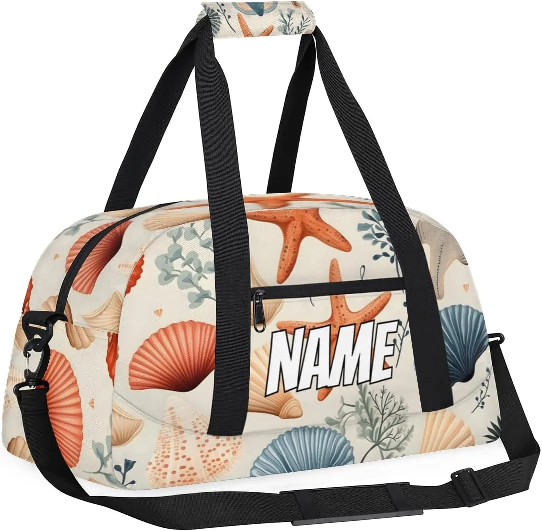 Personalized Custom Gym Bag for Women Men Carry on Starfish Seashell Travel Duffel Tote Coastal Beach Overnight Workout Weekender Bag