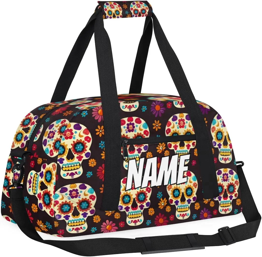 Personalized Custom Gym Bag for Women Men Carry on Sugar skull Travel Duffel Tote Dead Halloween Overnight Workout Weekender Bag
