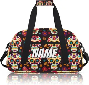 Personalized Custom Gym Bag for Women Men Carry on Sugar skull Travel Duffel Tote Dead Halloween Overnight Workout Weekender Bag