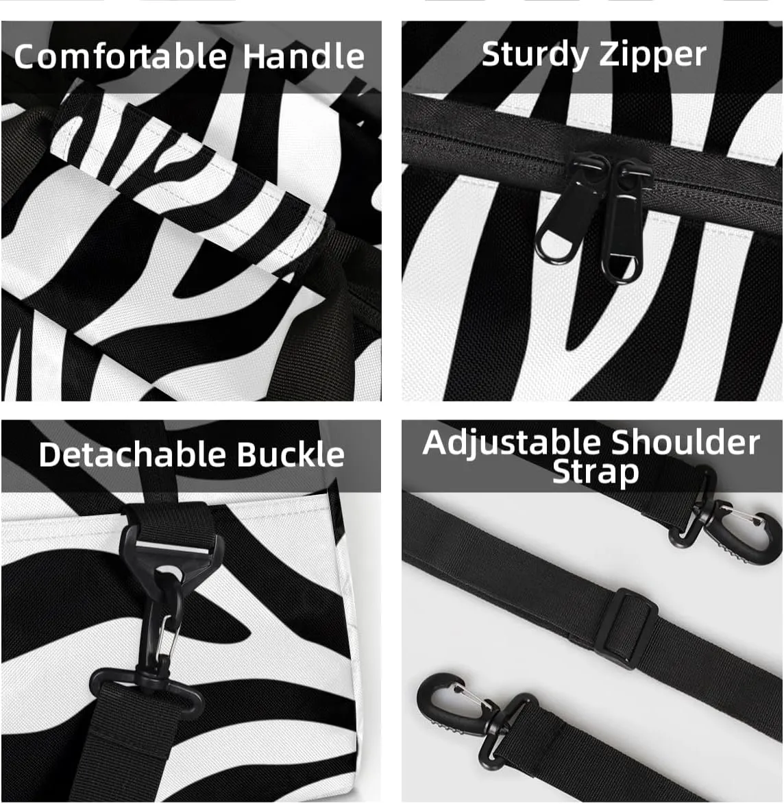 Personalized Custom Gym Bag for Women Men Carry on Zebra Print Travel Duffel Tote Skin Abstract Overnight Workout Weekender Bag