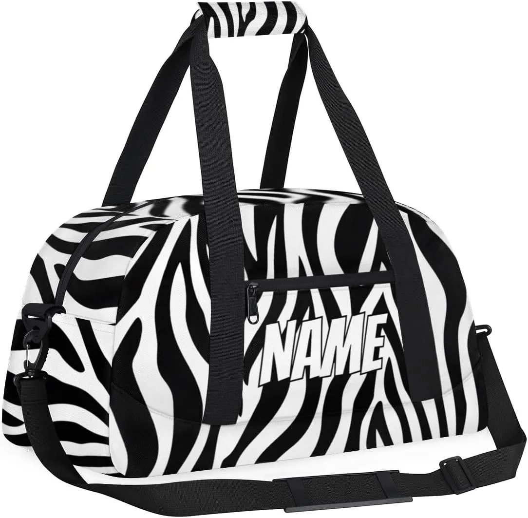Personalized Custom Gym Bag for Women Men Carry on Zebra Print Travel Duffel Tote Skin Abstract Overnight Workout Weekender Bag