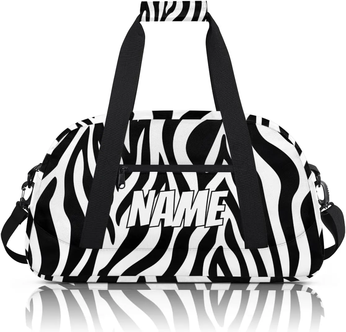 Personalized Custom Gym Bag for Women Men Carry on Zebra Print Travel Duffel Tote Skin Abstract Overnight Workout Weekender Bag