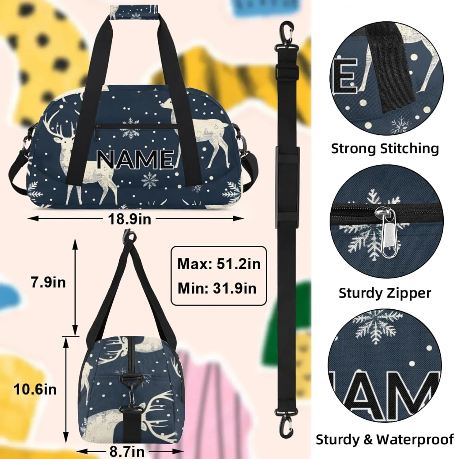 Personalized Custom Rustic Deer Gym Bag for Women Men Carry on Travel Duffel Tote Misty Forest Overnight Workout Weekender Bag