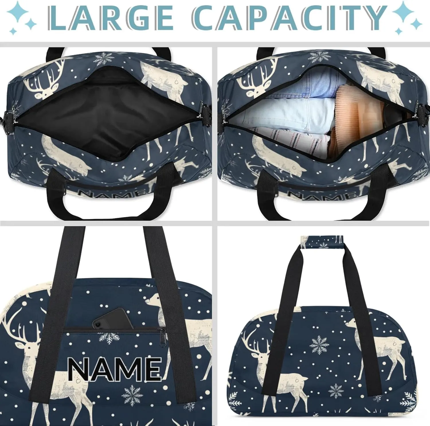 Personalized Custom Rustic Deer Gym Bag for Women Men Carry on Travel Duffel Tote Misty Forest Overnight Workout Weekender Bag