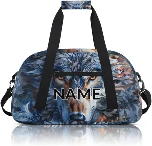 Personalized Custom Wolf Gym Bag for Women Men Carry on Travel Duffel Tote Wildlife Animal Overnight Workout Weekender Bag
