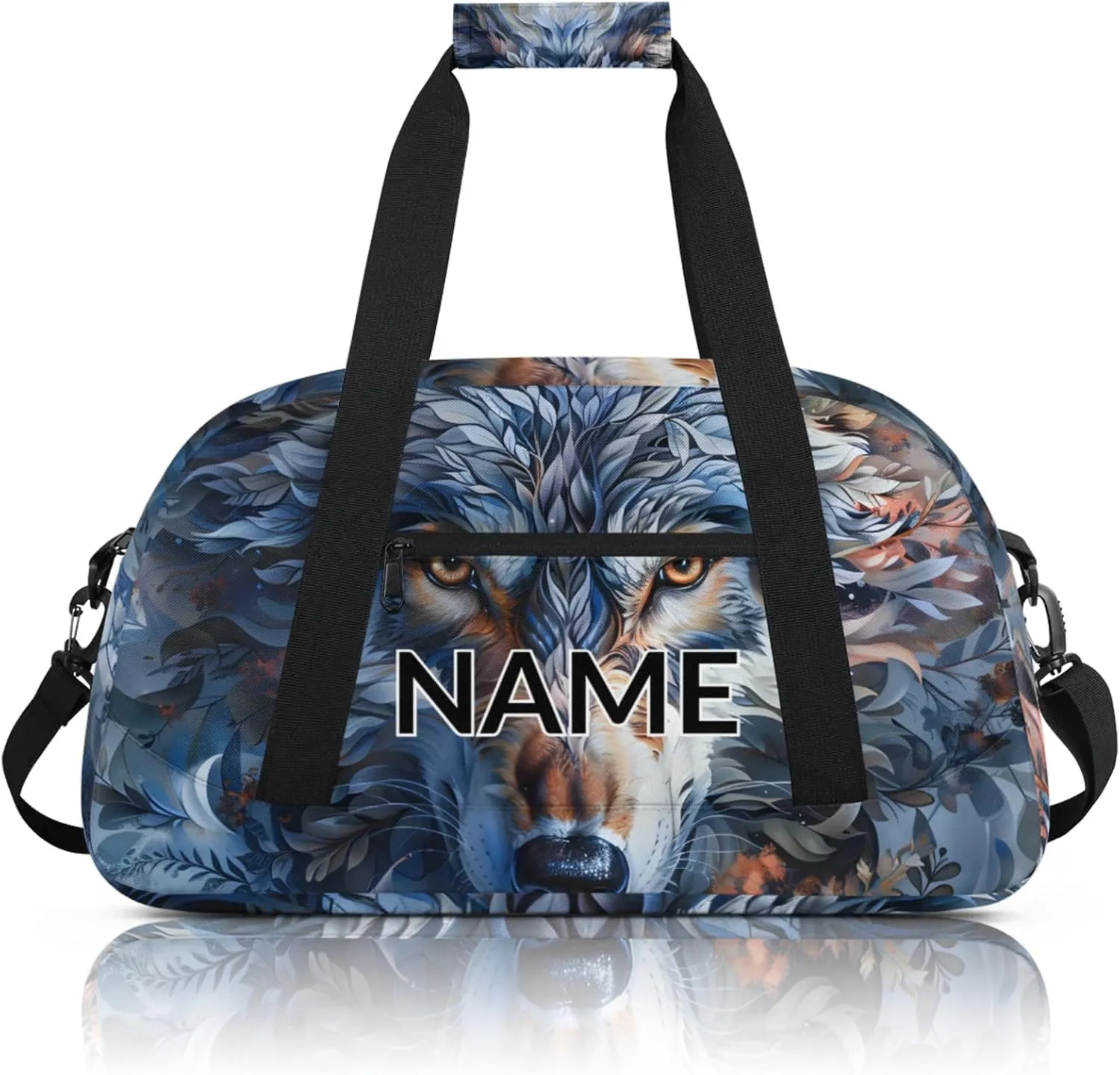 Personalized Custom Wolf Gym Bag for Women Men Carry on Travel Duffel Tote Wildlife Animal Overnight Workout Weekender Bag