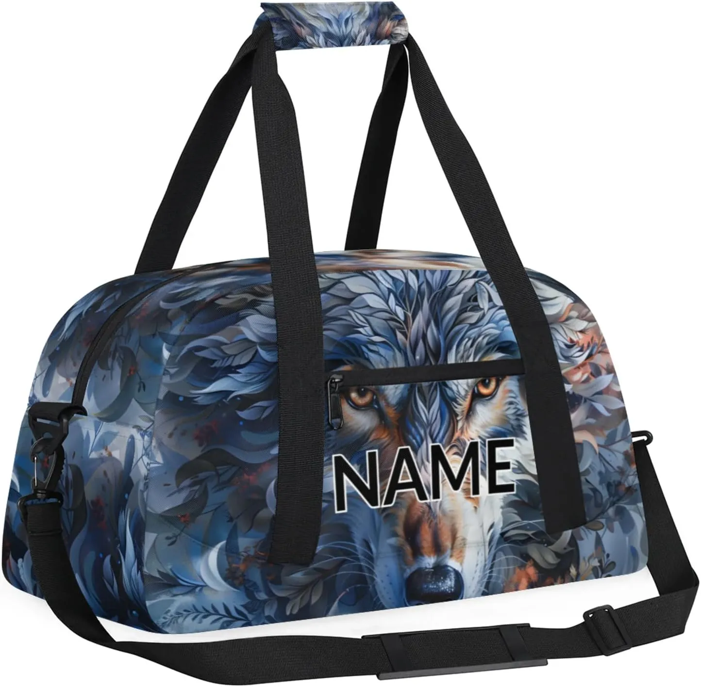 Personalized Custom Wolf Gym Bag for Women Men Carry on Travel Duffel Tote Wildlife Animal Overnight Workout Weekender Bag