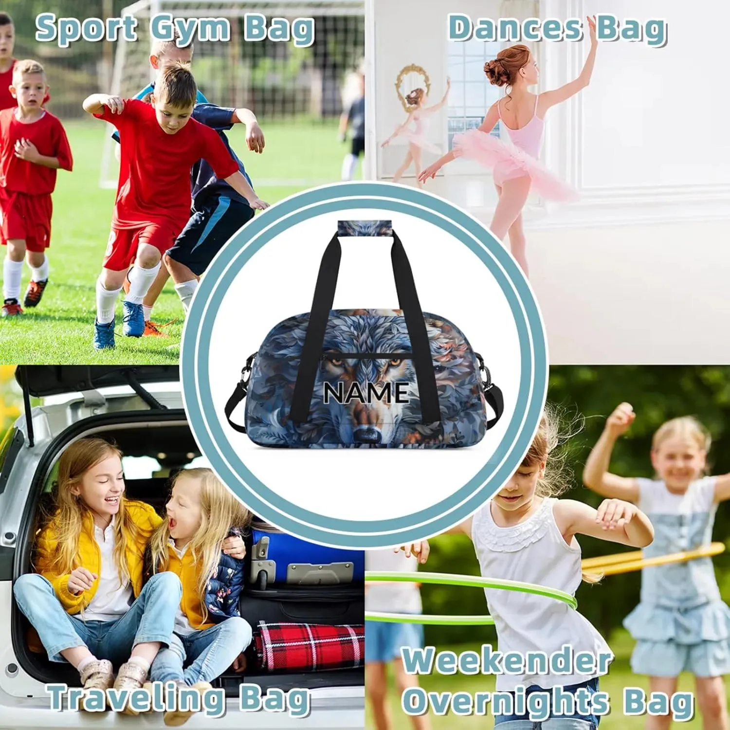 Personalized Custom Wolf Gym Bag for Women Men Carry on Travel Duffel Tote Wildlife Animal Overnight Workout Weekender Bag
