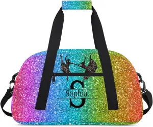 Personalized Dance Bag, Deep Colorful Glittering Cheerleader Bag Gym Sport Duffel Bag Weekender Bags Travel Bag, Dark Rainbow Color