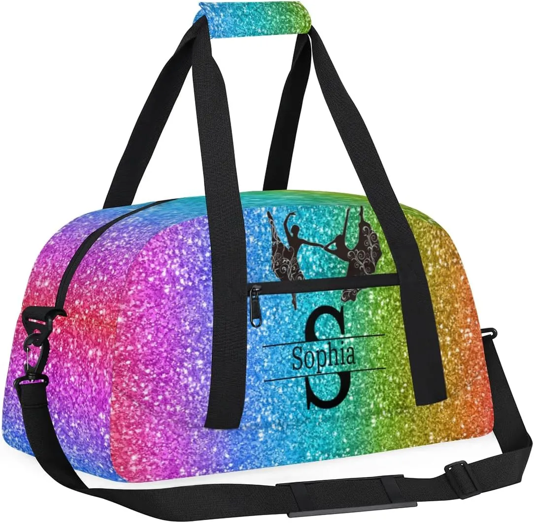 Personalized Dance Bag, Deep Colorful Glittering Cheerleader Bag Gym Sport Duffel Bag Weekender Bags Travel Bag, Dark Rainbow Color