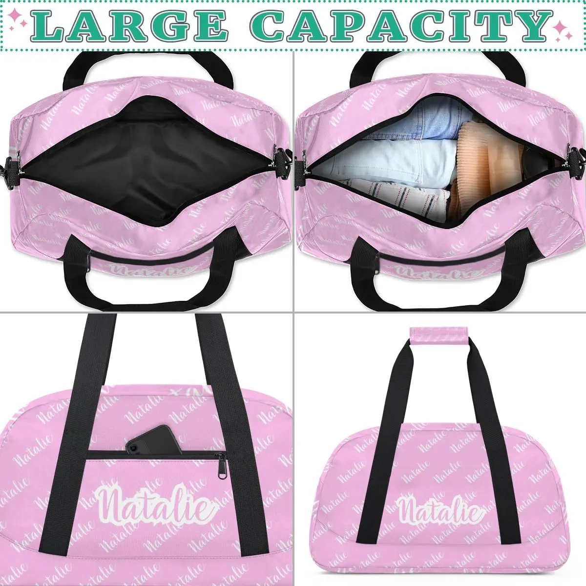 Personalized Dance Bag Duffel Bag for Girl & Boy, Custom Sport Gym Bag Ballet Bag Weekender Bags Travel Bag Name Pink