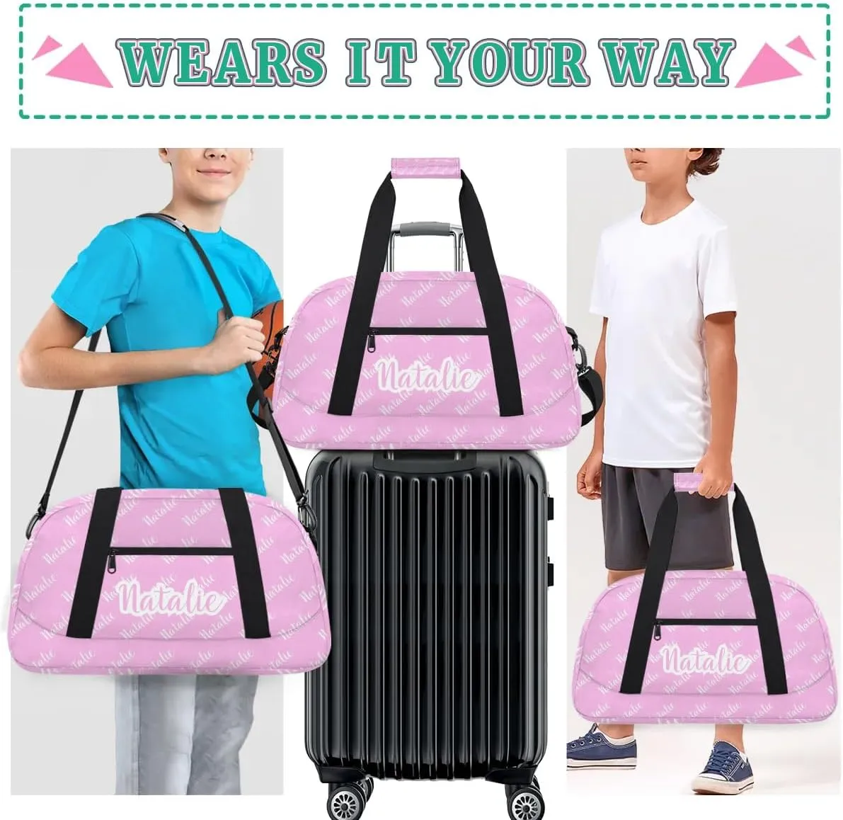 Personalized Dance Bag Duffel Bag for Girl & Boy, Custom Sport Gym Bag Ballet Bag Weekender Bags Travel Bag Name Pink