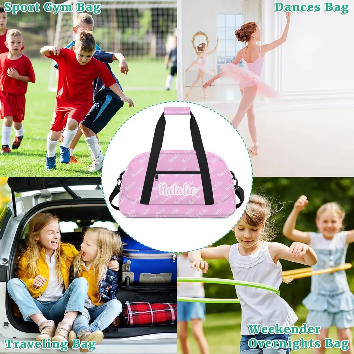 Personalized Dance Bag Duffel Bag for Girl & Boy, Custom Sport Gym Bag Ballet Bag Weekender Bags Travel Bag Name Pink