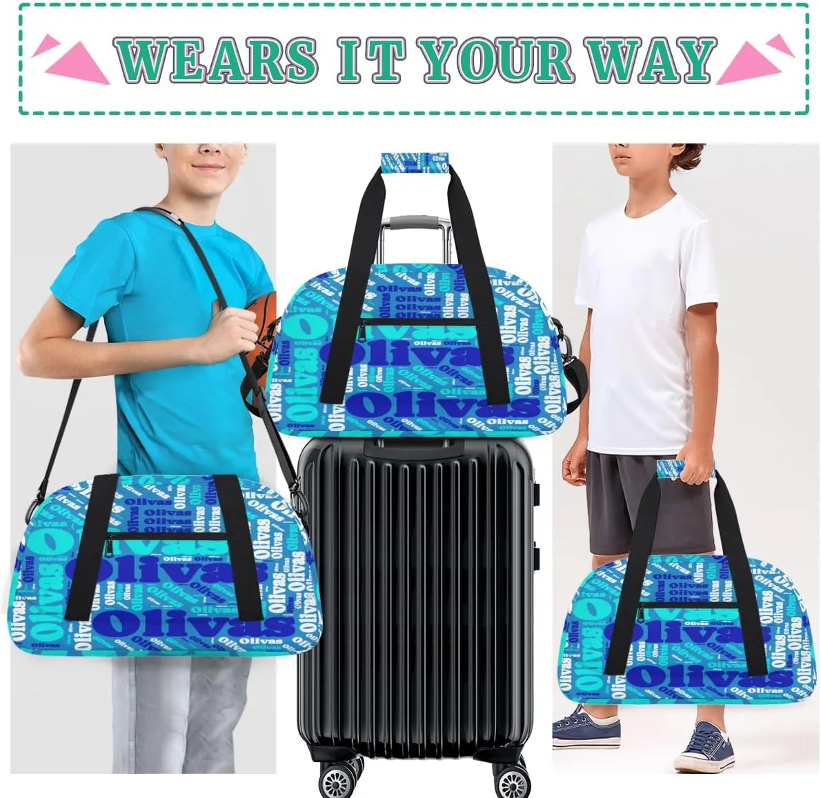 Personalized Dance Bag Gymnastics Bag for Girl, Custom Sport Duffel Bag for Boy, Kids Gym Bag Weekender Bags for Travel Sport Blue Green