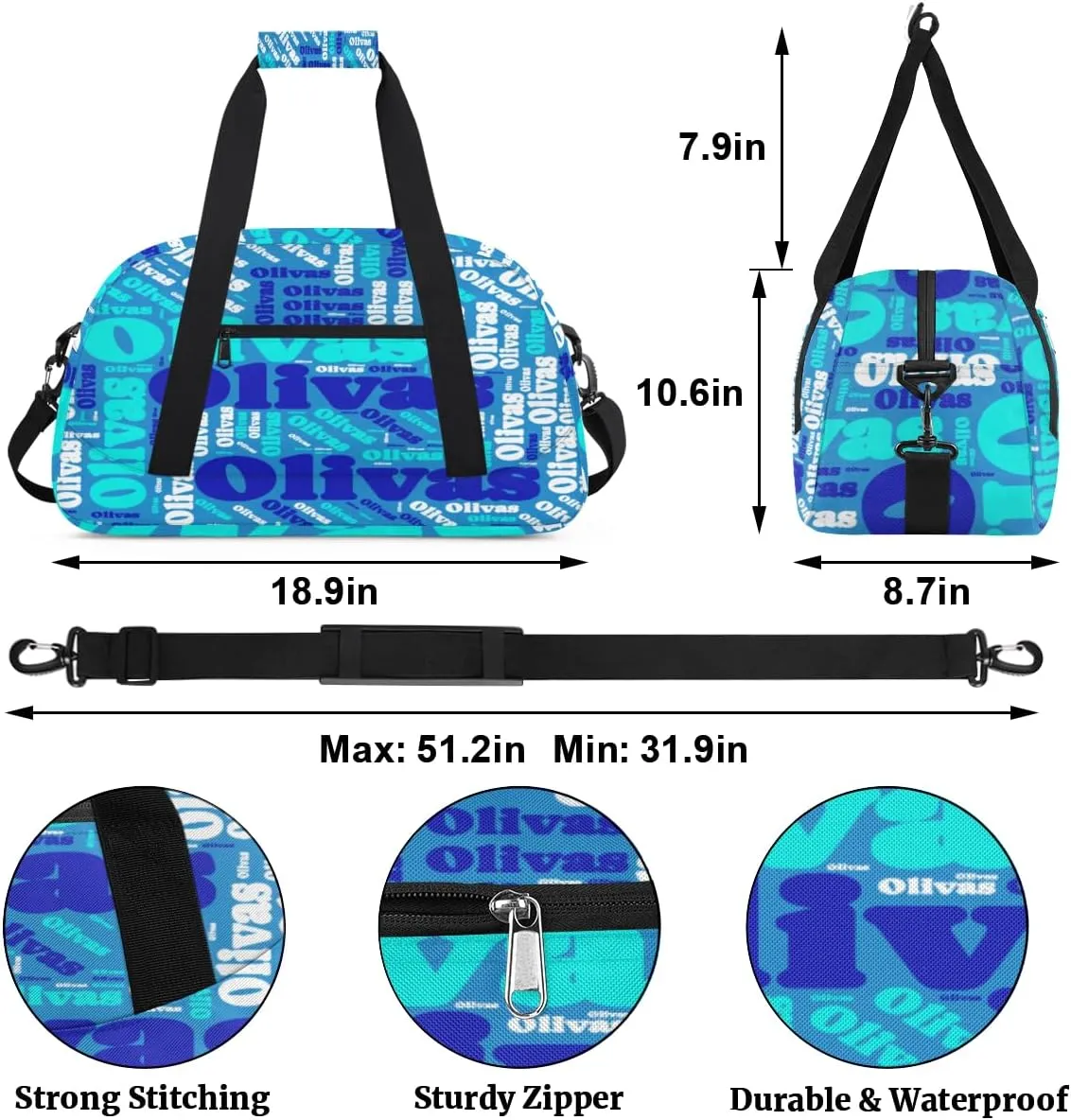 Personalized Dance Bag Gymnastics Bag for Girl, Custom Sport Duffel Bag for Boy, Kids Gym Bag Weekender Bags for Travel Sport Blue Green