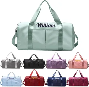 Personalized Duffel Bag Embroidered Name Text Custom Sport Gym Bags Travel With Wet Dry Pockets & Shoe Weekend Travel Bag Overnight Bag for Women Men-Green