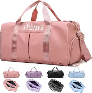 Personalized Duffel Bags Name Embroidered Custom Overnight Bag Customized Weekender Travel Bags with Wet Dry Pockets & Shoe Compartment Sports Gym Bag for Women Men, Pink