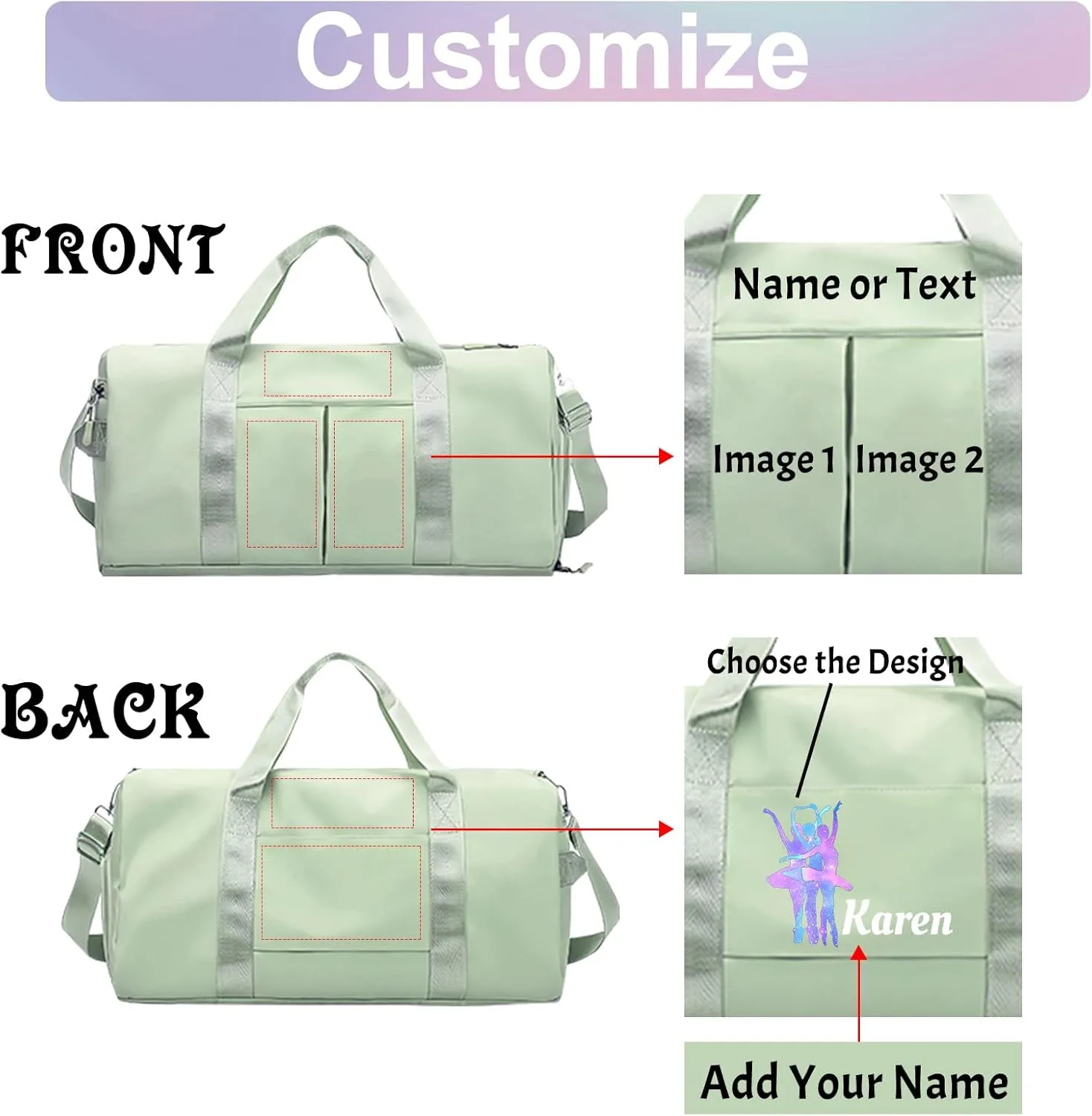 Personalized Duffle Bag Printed with Name Photo, Custom Duffle Gym Bags with Wet Dry Pockets & Shoe for Dance Sport Yoga,Personalized Gym Bag for Women Men,Personalized Travel Bag Blue