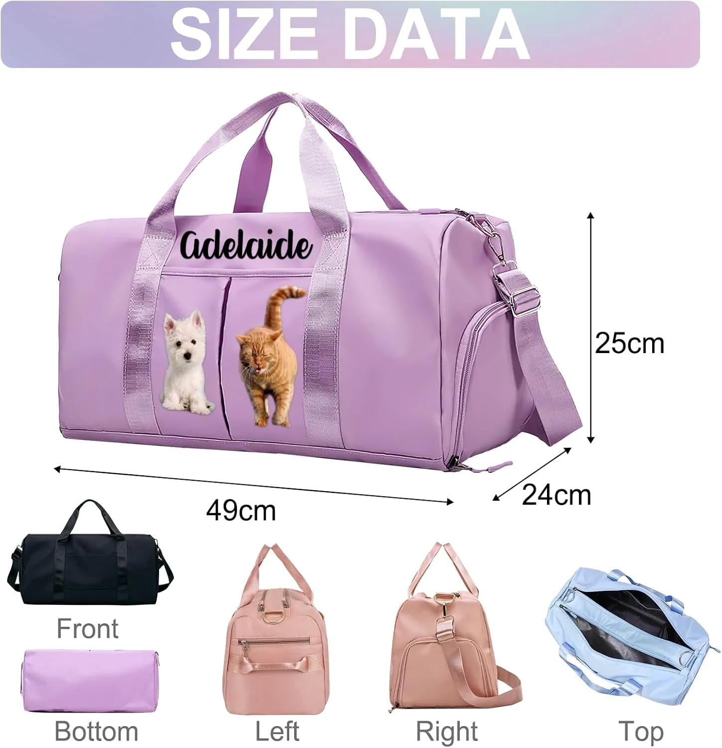 Personalized Duffle Bag Printed with Name Photo, Custom Duffle Gym Bags with Wet Dry Pockets & Shoe for Dance Sport Yoga,Personalized Gym Bag for Women Men,Personalized Travel Bag Blue