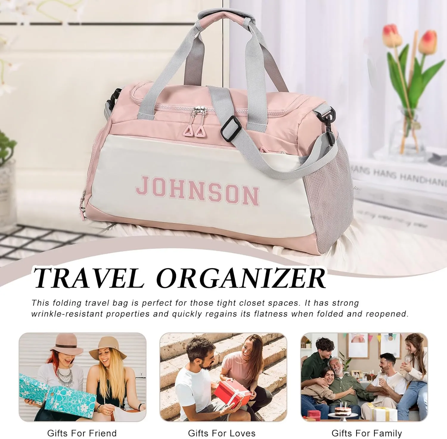 Personalized Gym Bag Custom Name Gym Bags for Men Women duffle bag for travel Weekend Sport Bag Carry On Bags for Airplanes Black Pink Purple 18x10x9 Inches