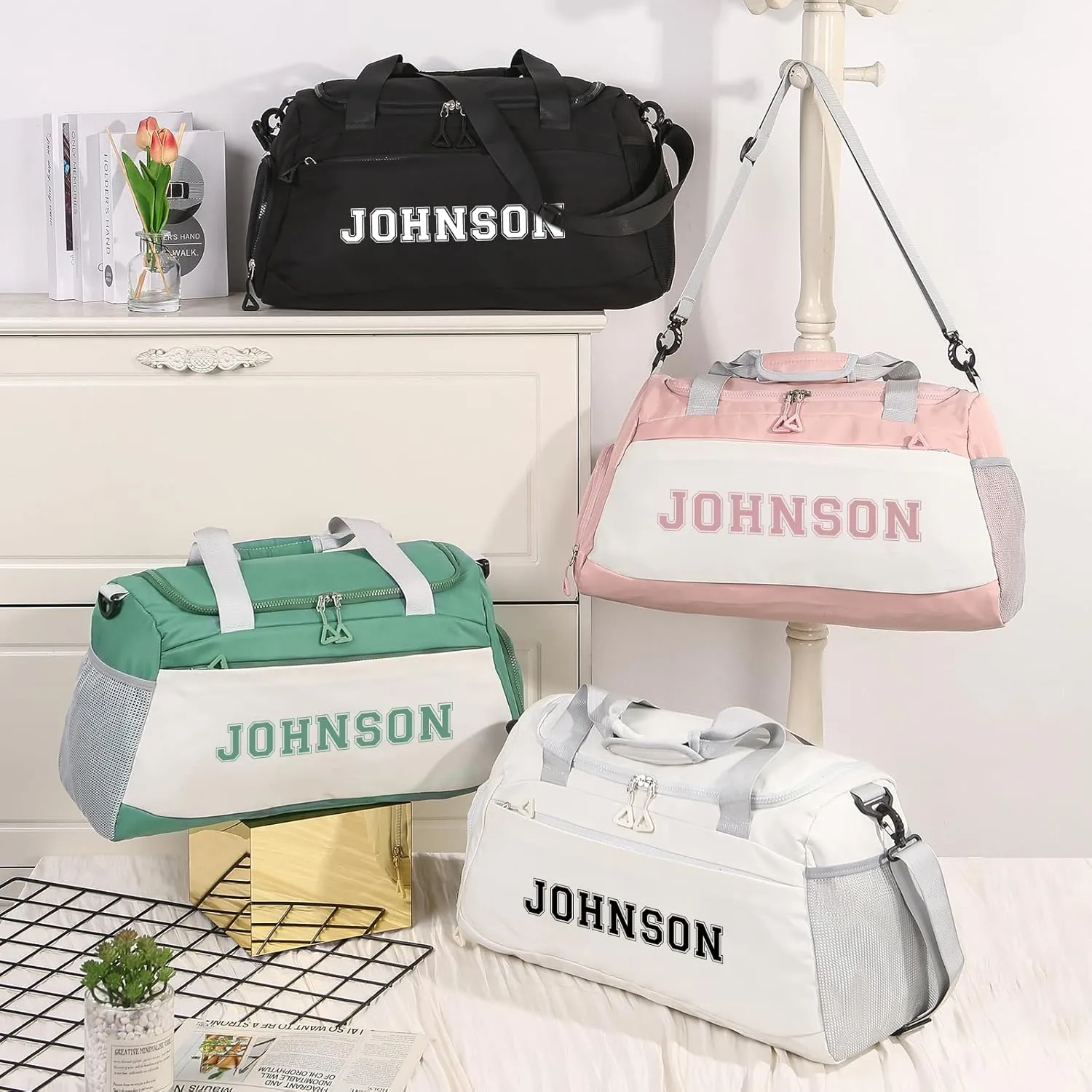Personalized Gym Bag Custom Name Gym Bags for Men Women duffle bag for travel Weekend Sport Bag Carry On Bags for Airplanes Black Pink Purple 18x10x9 Inches