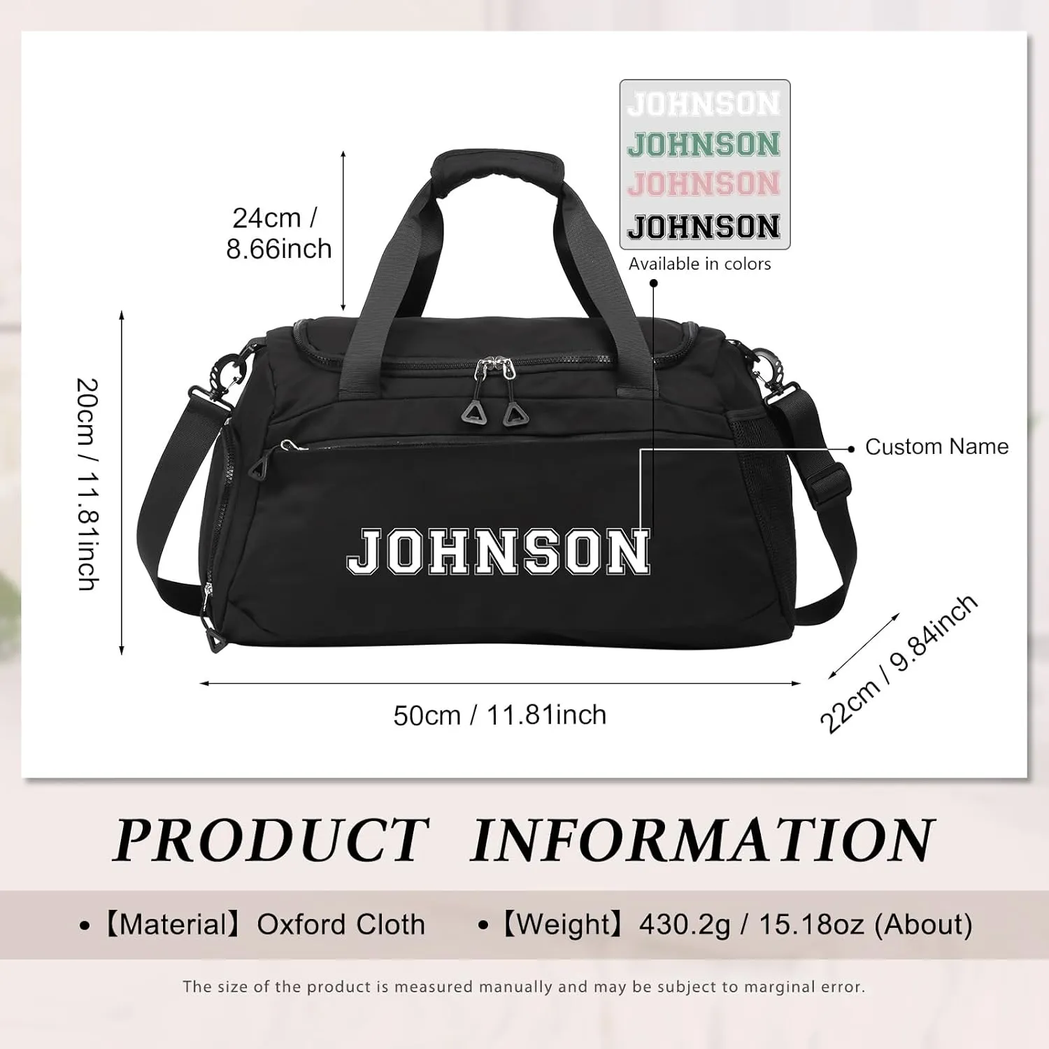 Personalized Gym Bag Custom Name Gym Bags for Men Women duffle bag for travel Weekend Sport Bag Carry On Bags for Airplanes Black Pink Purple 18x10x9 Inches