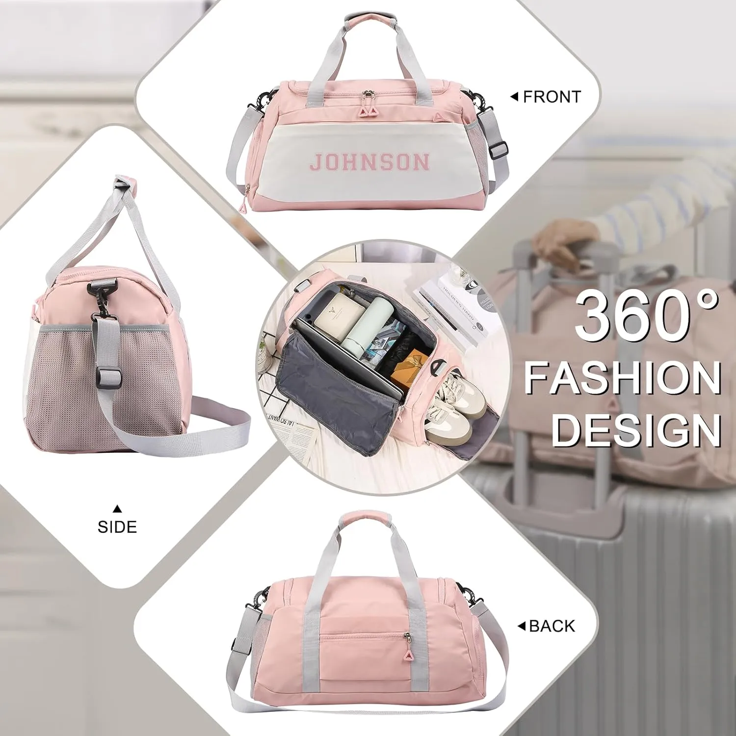 Personalized Gym Bag Custom Name Gym Bags for Men Women duffle bag for travel Weekend Sport Bag Carry On Bags for Airplanes Black Pink Purple 18x10x9 Inches